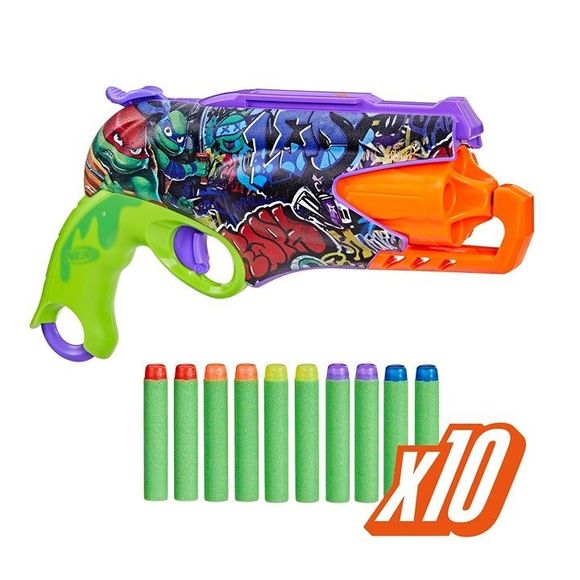NERF Gun Teenage Mutant Ninja Turtles Mutant Mayhem Blaster, 10 Darts - Picture 3 of 6